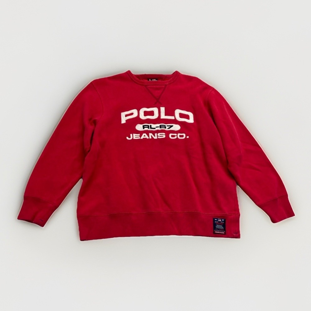 Polo Ralph Lauren Sweatshirt Mens M RL67 Jeans Pullover Red Vintage Y2k